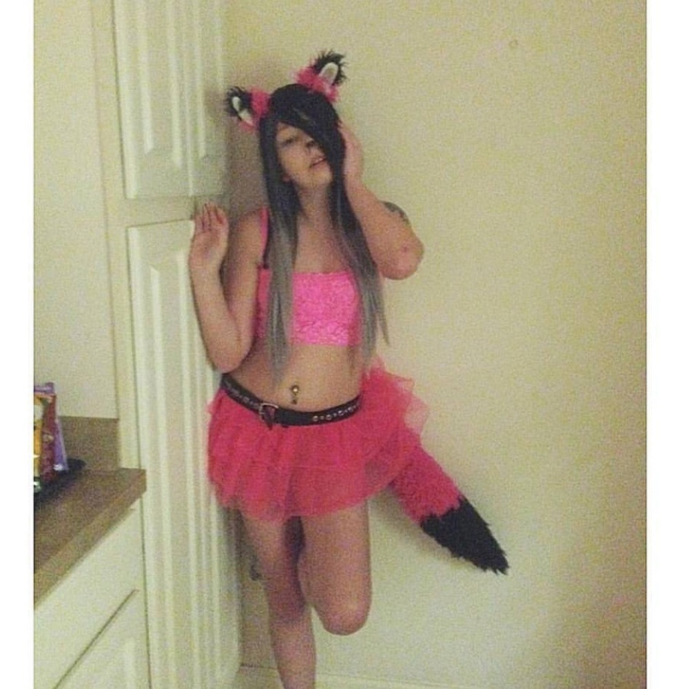 Furry pink fox tail & ears